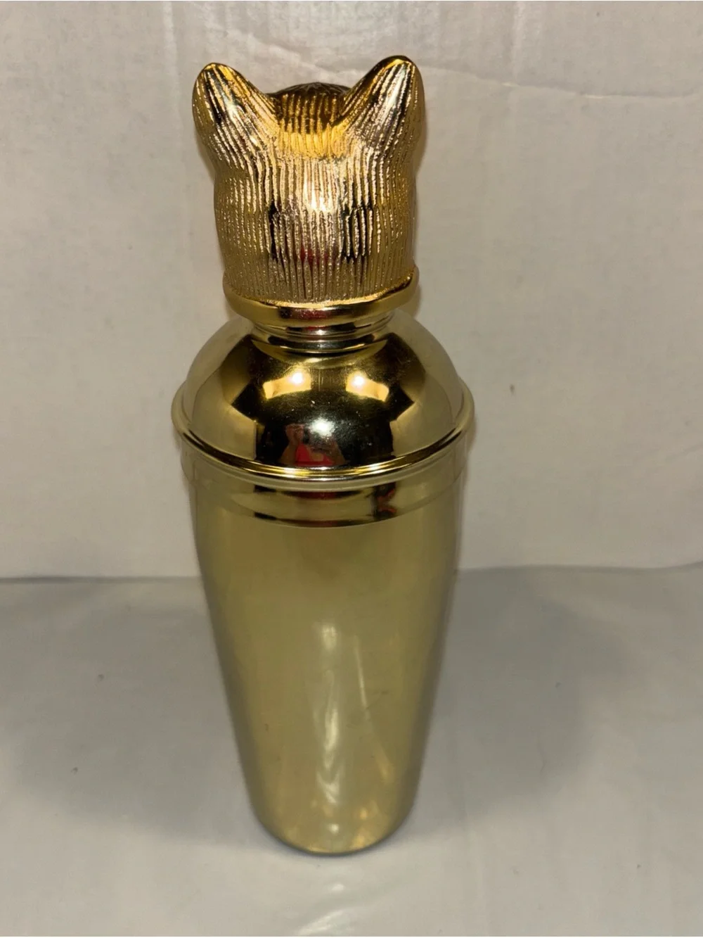 Gold Cat-Head Cocktail Shaker - Decorative Bar Accessory Rare